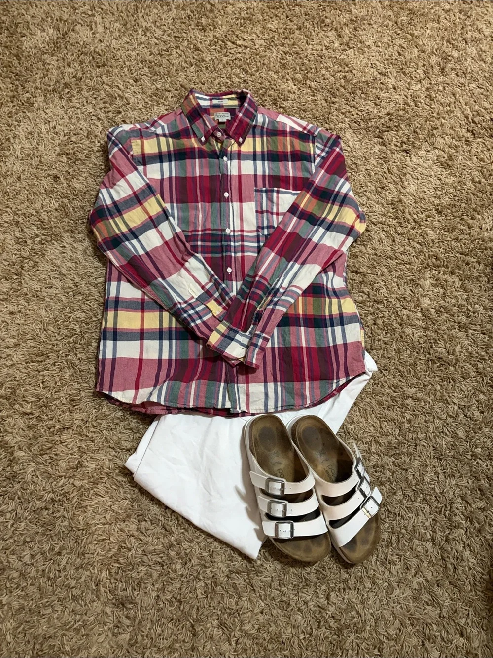 Men's J Crew Indian Madras Plaid Button-Down Shirt size L Slim Fit
